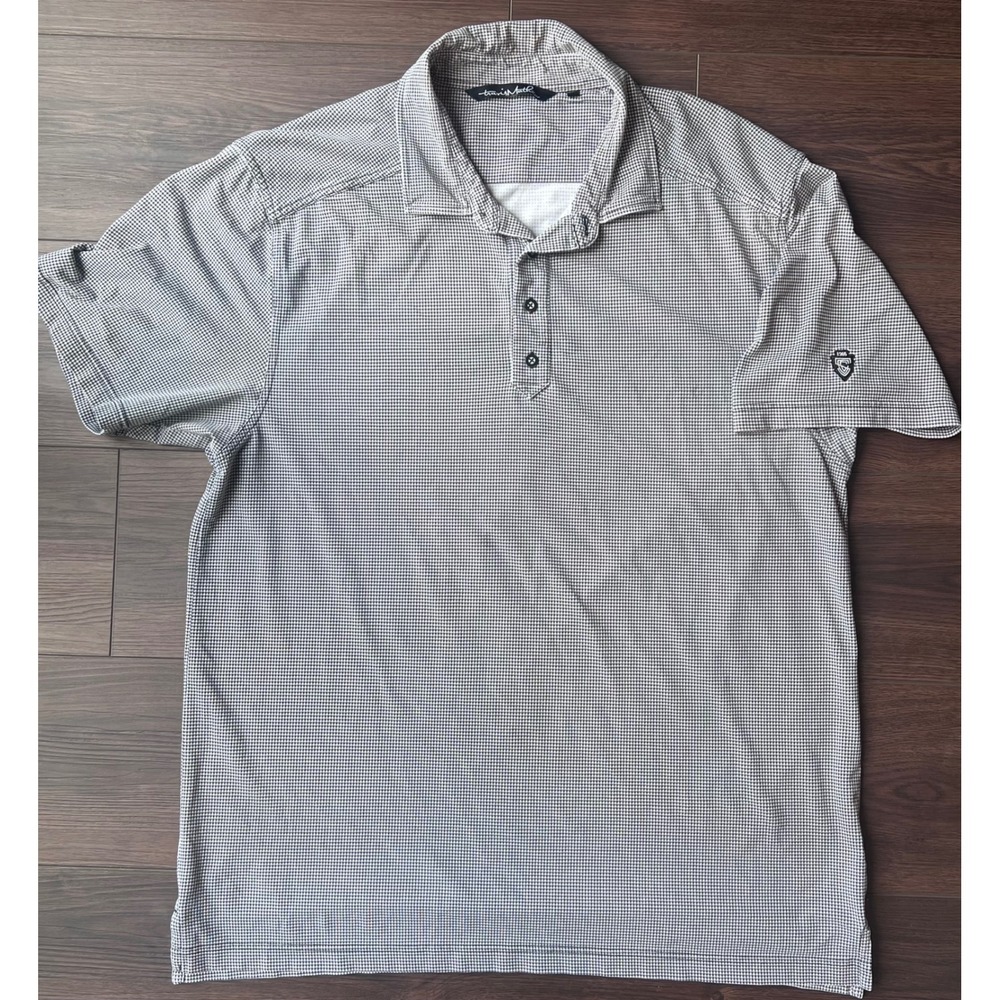 TravisMathew Mens XL Black White Micro Check Short Sleeve Golf Polo Shirt